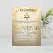 Gold Bokeh | Bar Mitzvah Kaart (Staand voorkant)