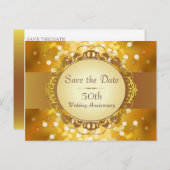 Gold Bokeh Bewaar de datum 50e Jubileum Aankondigingskaart (Voorkant / Achterkant)
