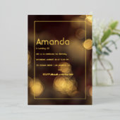 Gold Bokeh Birthday Party Folie Uitnodiging (Staand Voorkant)