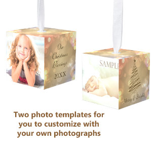 Gold Bokeh Blessings Fotosjabloon Kubus Ornament