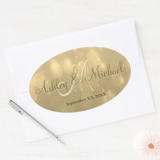 Gold Bokeh | Bruiloft Monogram Sticker (Envelop)