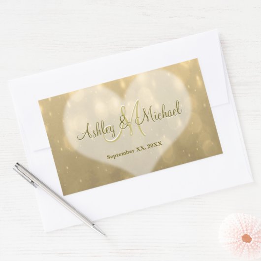 Gold Bokeh | Bruiloft Monogram Sticker (Envelop)