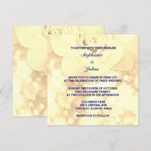 Gold Bokeh Ivory Sepia Floral Glitter Wedding Kaart