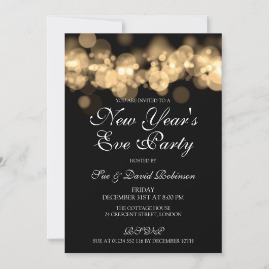 Gold Bokeh-lampjes van het nieuwjaarsfeest Kaart (Voorkant)