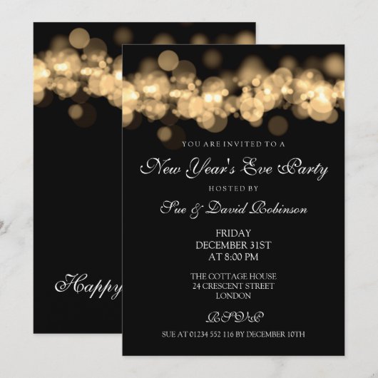 Gold Bokeh-lampjes van het nieuwjaarsfeest Kaart (Voorkant / Achterkant)