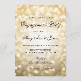 Gold Bokeh Lights Elegant Engagement Party Kaart