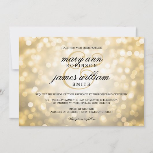 Gold Bokeh Lights Elegant Wedding Kaart (Voorkant)