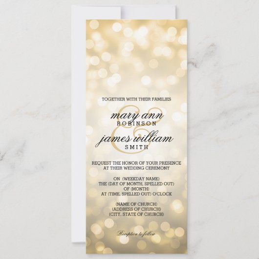 Gold Bokeh Lights Elegant Wedding Kaart (Voorkant)