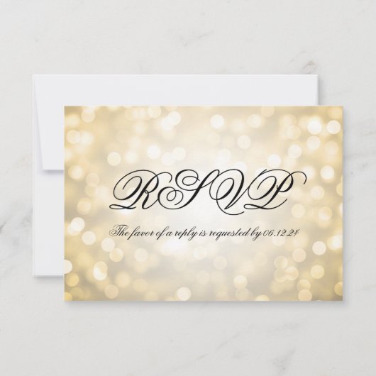 Gold Bokeh Lights Elegant Wedding RSVP (Achterkant)