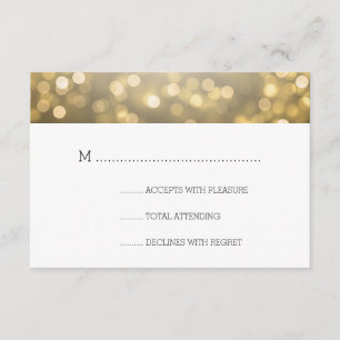 Gold Bokeh Lights Elegant Wedding RSVP Kaartje