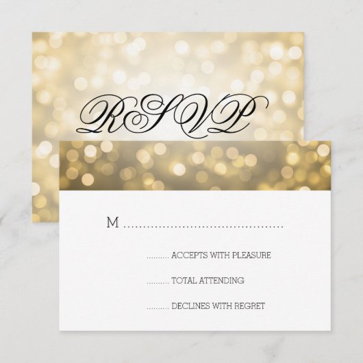Gold Bokeh Lights Elegant Wedding RSVP Kaartje (Voorkant / Achterkant)