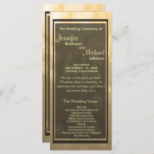 Gold Bokeh Lights gastprogramma Programmakaart (Voorkant / Achterkant)