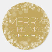 Gold Bokeh Modern Merry Kerstmis Ronde Sticker (Voorkant)