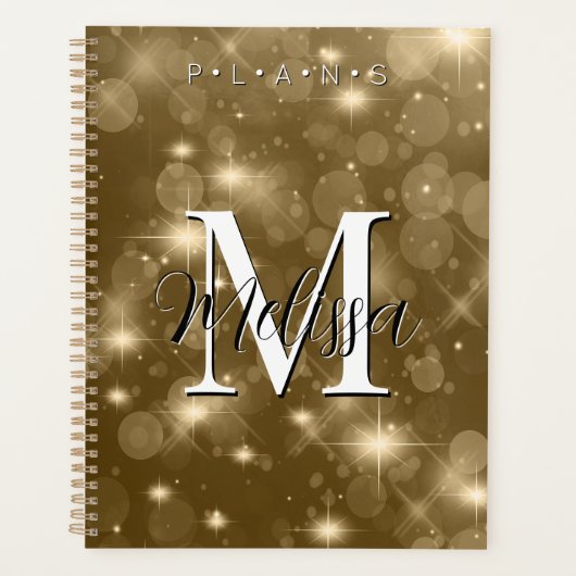 Gold Bokeh Modern Monogram Sparkle Planner (Voorkant)