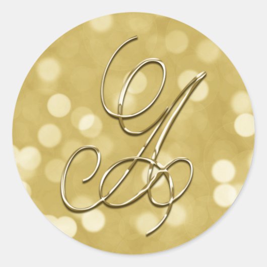 Gold Bokeh Monogram A Seal Wedding Uitnodiging Ronde Sticker (Voorkant)
