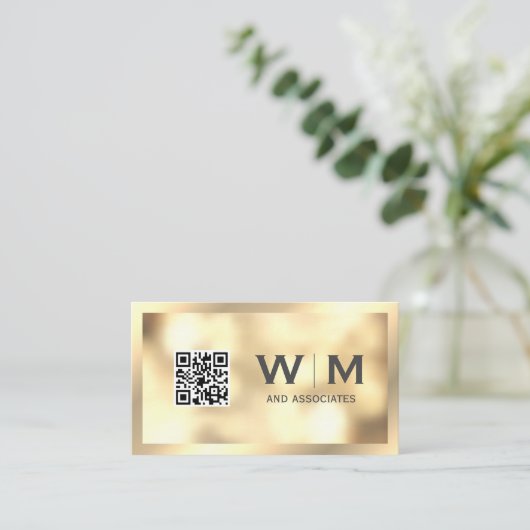Gold Bokeh Monogram | QR-CODE-Visitekaartje Visitekaartje (Staand voorkant)