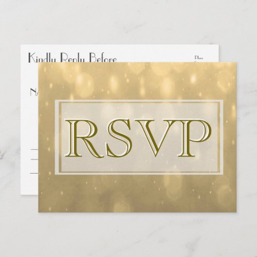 Gold Bokeh | RSVP Uitnodiging Briefkaart (Voorkant / Achterkant)