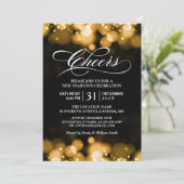 Gold Bokeh Sparkles Cheers Nieuwjaar Eve Party Kaart (Staand voorkant)