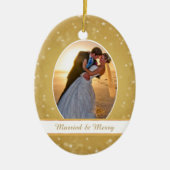 Gold Bokeh Star Lijst Eerste kerstbruiloft Keramisch Ornament (Voorkant)