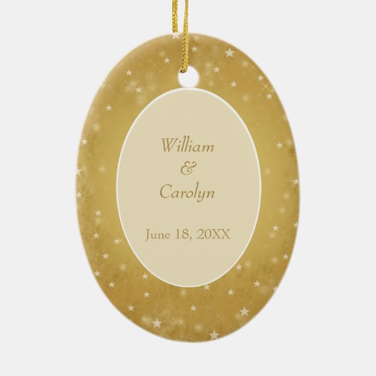 Gold Bokeh Star Lijst Eerste kerstbruiloft Keramisch Ornament (Achterkant)