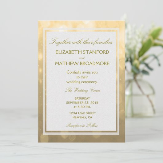Gold Bokeh | Uitnodiging tot weddenschappen (Staand voorkant)