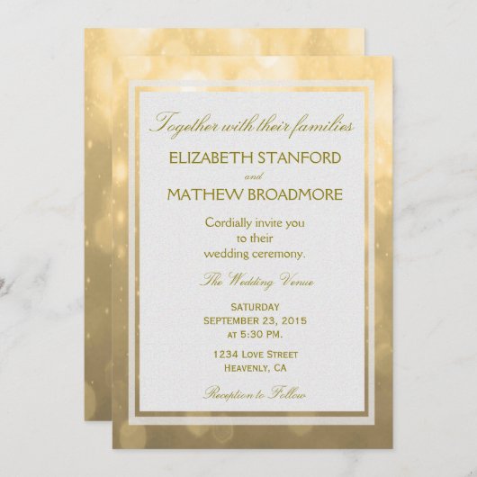 Gold Bokeh | Uitnodiging tot weddenschappen (Voorkant / Achterkant)