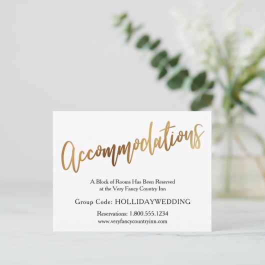 Gold & Bokeh Wedding-accommodatie Briefkaart (Staand voorkant)