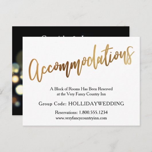 Gold & Bokeh Wedding-accommodatie Briefkaart (Voorkant / Achterkant)
