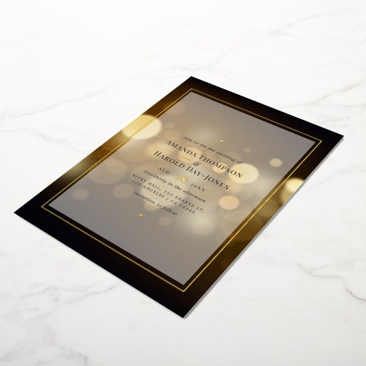 Gold Bokeh Wedding Folie Folie Uitnodiging (Gedraaid)