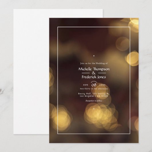 Gold Bokeh Wedding Invitation Kaart (Voorkant / Achterkant)