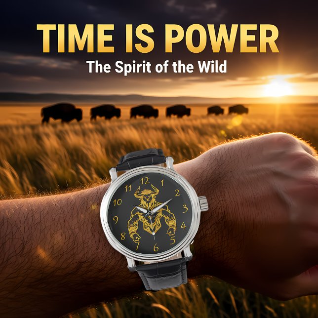 Gold Bold Bison grafisch ontwerp Horloge (Creator heeft geüpload)