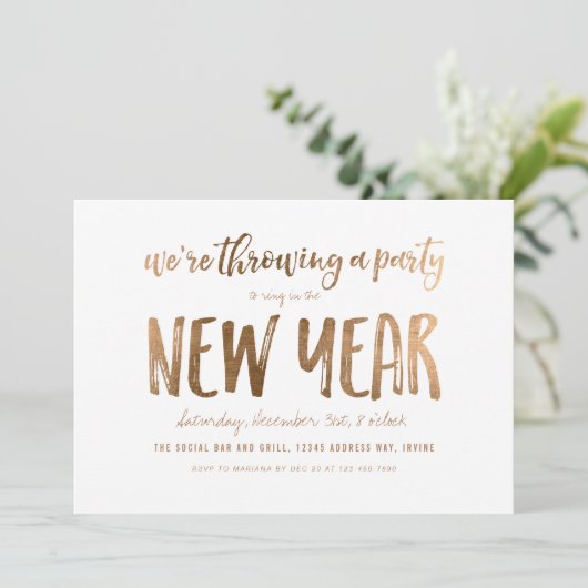 Gold Bold Brush nieuwjaarsfeest Kaart (Staand voorkant)
