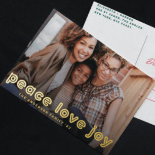 GOLD BOLD LINE PEACE LIVE JOE PHOTO kerstmis Folie Feestdagen Briefkaart