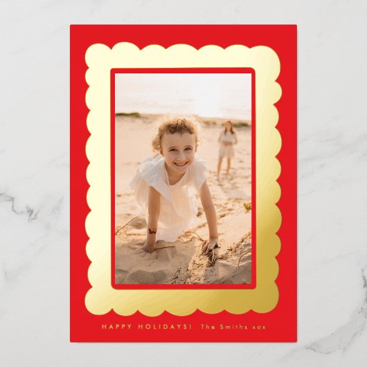 gold bold modern red retro photo frame folie feestdagenkaart (Voorkant)