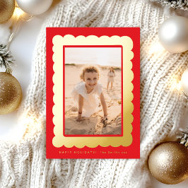 gold bold modern red retro photo frame folie feestdagenkaart