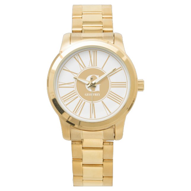 Gold Bold Monogram Roman Nummers Watch Horloge (Voorkant)