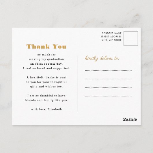 Gold Bold Script Modern 3 Foto Afstudeerder Hartel Briefkaart (Achterkant)