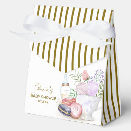Gold Bonjour Bloemen Macarons Melkthee Baby shower Bedankdoosjes