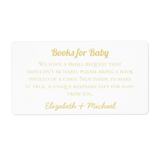 Gold Books for Baby Request Shower nodigt toevoegi Etiket (Voorkant)