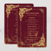Gold Bordeaux Editable Menu with QR Code (Voorkant / Achterkant)