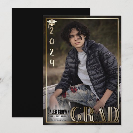 Gold Border 2024 Duo Afstudeerder Afstuderen Foto Kaart (Voorkant / Achterkant)