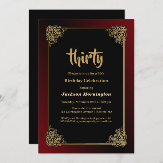 Gold Border 30e verjaardagsfeestje Kaart (Voorkant / Achterkant)