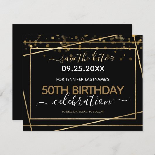 Gold Border 50th Birthday Save the Date Budget (Voorkant / Achterkant)