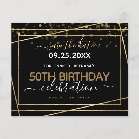 Gold Border 50th Birthday Save the Date Budget (Voorkant)