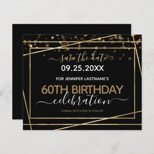 Gold Border 60th Birthday Save the Date Budget (Voorkant / Achterkant)