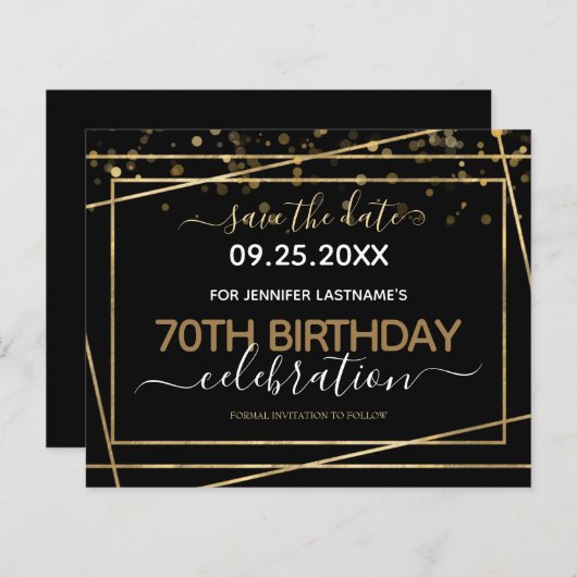 Gold Border 70th Birthday Save the Date Budget (Voorkant / Achterkant)