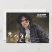 Gold Border Afstudeerder Afstuderen Foto Aankondig Kaart (Voorkant)