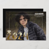 Gold Border Afstudeerder Afstuderen Foto Aankondig Kaart (Voorkant / Achterkant)