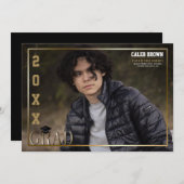 Gold Border Afstudeerder Afstuderen Foto Aankondig Kaart (Voorkant / Achterkant)