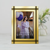 Gold Border Afstuderen Folie Uitnodiging (Staand Voorkant)